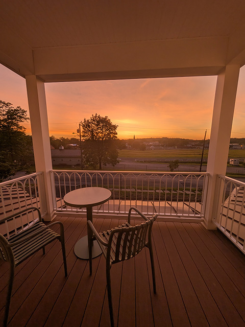 Parkway House Goshen Bed and Breakfast with a fresh home cooked breakfast on the porch overlooking the track